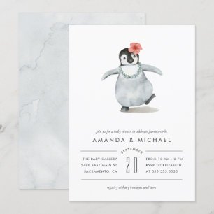 Invitación Pingüino dulce Baby Shower de la acuarela