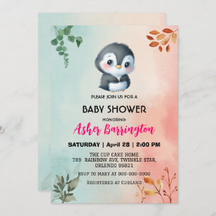 Invitación Pingüino dulce Primavera flor bebé ducha niños