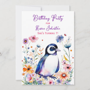 Invitación Pingüino en el cumpleaños del Chica de Flores