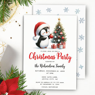 Invitación Pingüino lindo en Navidades festivos de Santa Hat