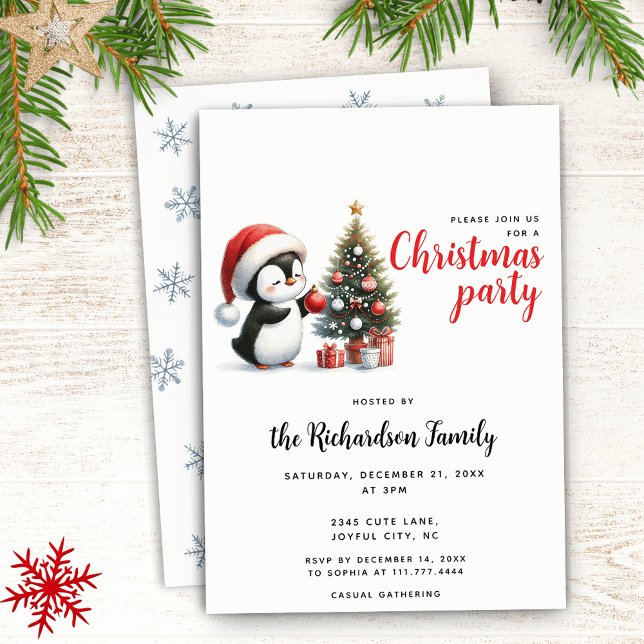 Invitación Pingüino lindo en Navidades modernos de Santa Hat (Subido por el creador)