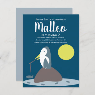 Invitación Pingüino moderno Pescador Océano Náutico Cumpleaño