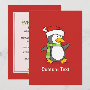 Invitación Pingüino navidad caminando sobre la nieve