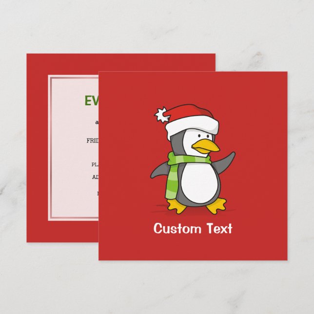 Invitación Pingüino navidad caminando sobre la nieve (Anverso / Reverso)
