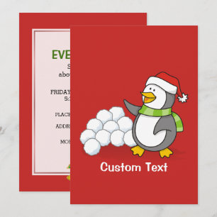 Invitación Pingüino navidad con bolas de nieve ondeando