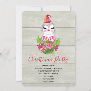 Invitación Pingüino Navidad lindo en Fiesta de Santa Hat