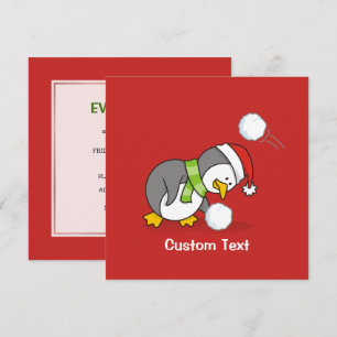 Invitación Pingüino navidad recibiendo bola de nieve