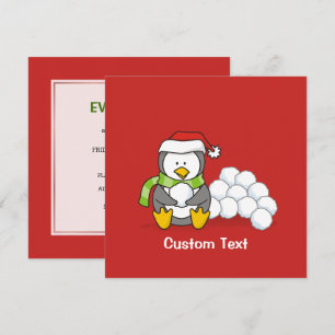Invitación Pingüino navidad sentado con bolas de nieve