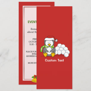 Invitación Pingüino navidad sentado con bolas de nieve