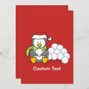 Invitación Pingüino navidad sentado con bolas de nieve