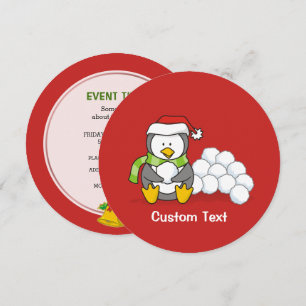 Invitación Pingüino navidad sentado con bolas de nieve