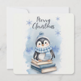 Invitación Pingüino Navidades de acuarela