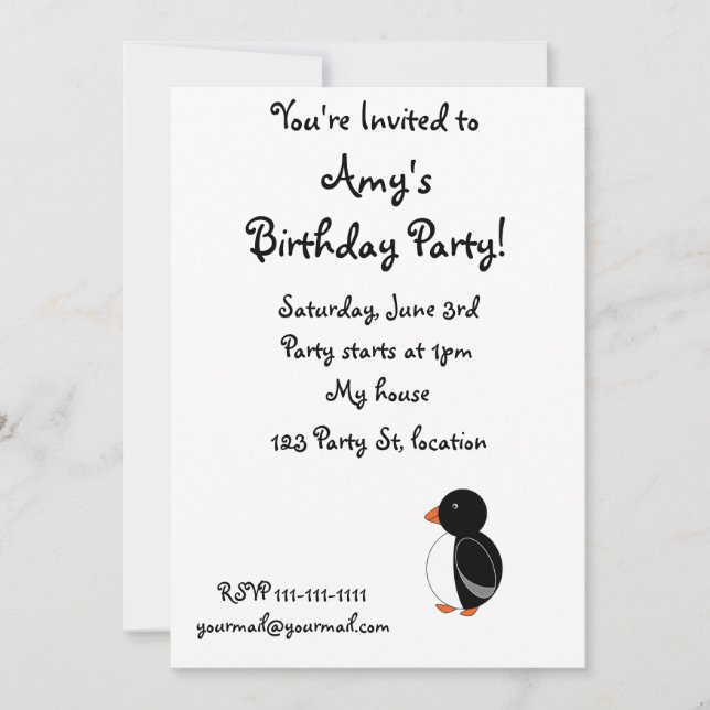 Invitación Pingüino negro (Anverso)
