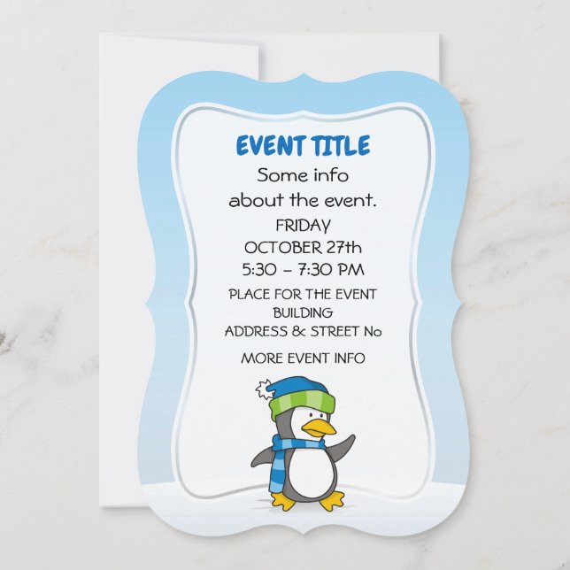 Invitación Pingüino pequeño caminando sobre la nieve (Reverso)