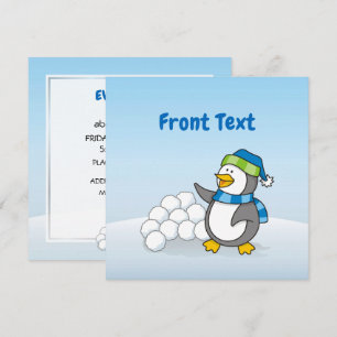 Invitación Pingüino pequeño con bolas de nieve ondeando