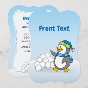 Invitación Pingüino pequeño con bolas de nieve ondeando