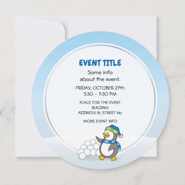 Invitación Pingüino pequeño con bolas de nieve ondeando (Reverso)