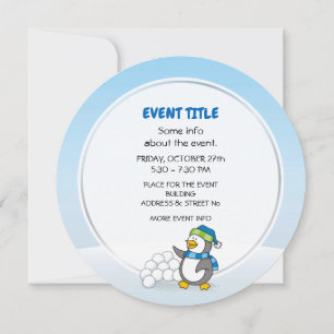 Invitación Pingüino pequeño con bolas de nieve ondeando