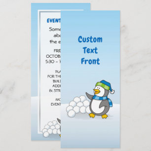 Invitación Pingüino pequeño con bolas de nieve ondeando