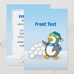 Invitación Pingüino pequeño con bolas de nieve ondeando