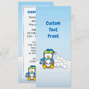 Invitación Pingüino pequeño sentado con bolas de nieve