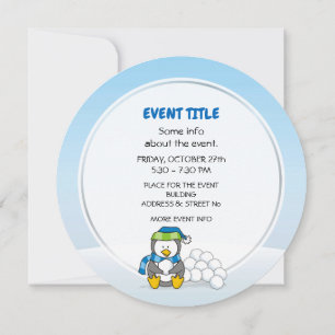 Invitación Pingüino pequeño sentado con bolas de nieve