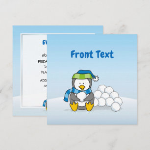 Invitación Pingüino pequeño sentado con bolas de nieve