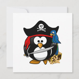 Invitación Pingüino pirata con tesoro en pecho