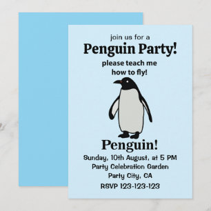 Invitación Pingüino Por Favor Enséñame a Volar Pingüino Diver
