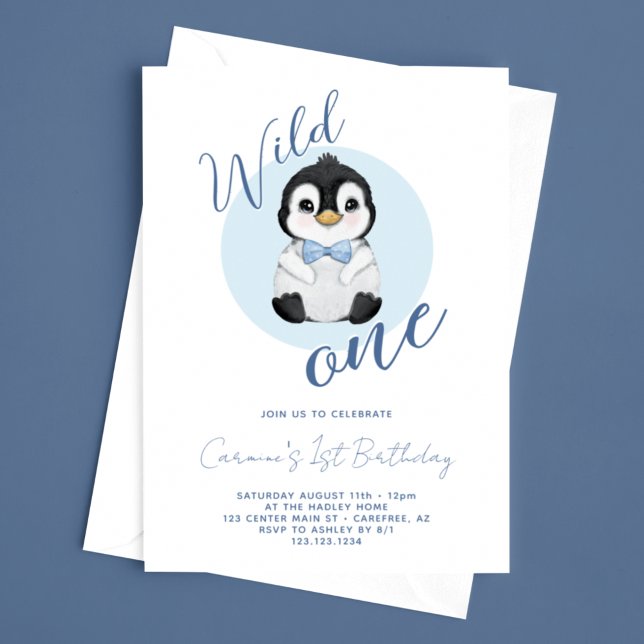 Invitación Pingüino salvaje de un bebé primer cumpleaños (Subido por el creador)