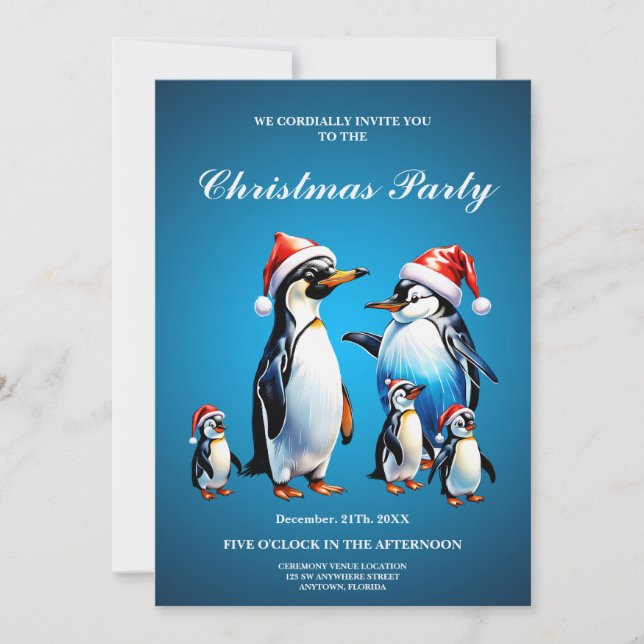 Invitación Pingüinos cortos al estilo personalizado alegre (Anverso)