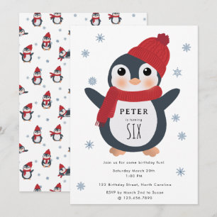 Invitación Pingüinos Cutos Aves de Invierno Animales Árticos 