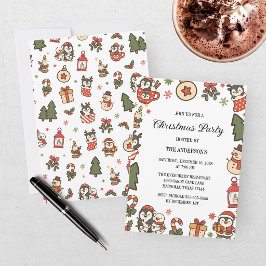 Invitación Pingüinos de Navidad Rojo Verde