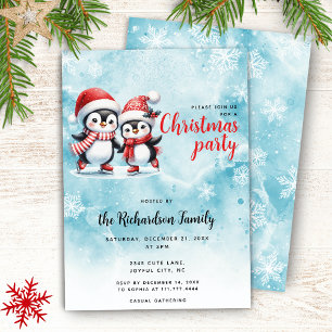 Invitación Pingüinos de patinaje sobre hielo lindo Navidades