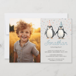 Invitación Pingüinos fiestas, remo, foto