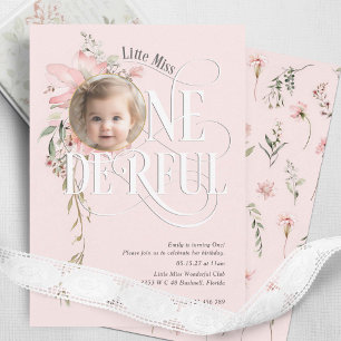 Invitación Pink 1º cumpleaños Miss Maravillosa Foto de Flor S