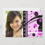 Invitación Pink 18th Birthday Party Photo Invitation Cards<br><div class="desc">Photo Invitations for a girl's 18th birthday party with fun pink and black swirly design,  stylish and pretty,  fully customizable with your party details and your own photo.</div>