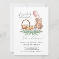 Pink 1Cumpleaños Teddy Bear Picnic