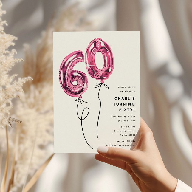 Invitación Pink 60 Mínimo Globo 60 Fiesta de cumpleaños (Subido por el creador)