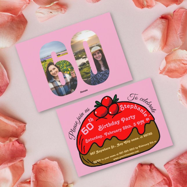 Invitación Pink 60th Birthday Party Chocolate Donut Dessert  (Subido por el creador)