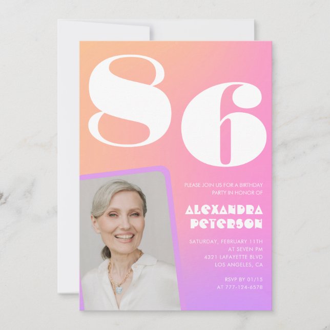 Invitación Pink 86º cumpleaños (Anverso)