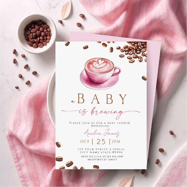 Invitación Pink A Baby is Brewing Coffee Bean Baby Shower (Subido por el creador)