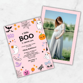 Invitación Pink A Little Boo Cute Foto Baby Shower Halloween