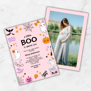 Invitación Pink A Little Boo Cute Foto Baby Shower Halloween