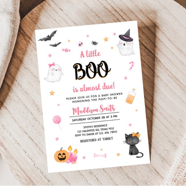 Invitación Pink A Little Boo Halloween Baby Shower (Pink Halloween Baby Shower Invitation)