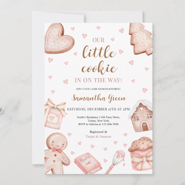 Invitación Pink A Little Cookie Baby Shower (Anverso)
