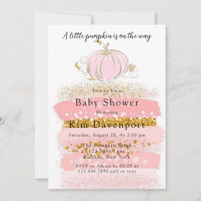 Invitación Pink A Little Pumpkin está en camino a Baby Shower (Anverso)