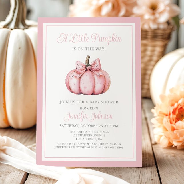 Invitación Pink A Little Pumpkin Is On The Way Baby Shower (Pink Cute A Little Pumpkin On The Way Baby Shower Invitation)