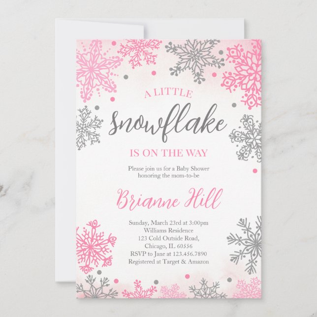 Invitación Pink A Little Snowflake Baby Shower (Anverso)