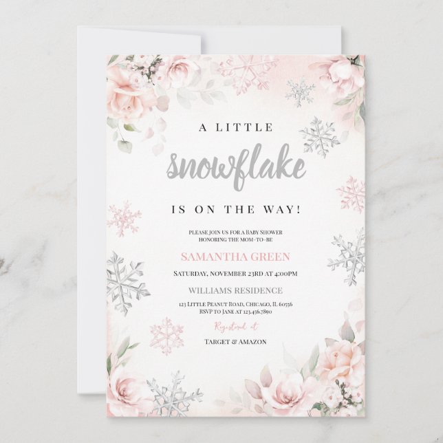 Invitación Pink A Little Snowflake Baby Shower (Anverso)